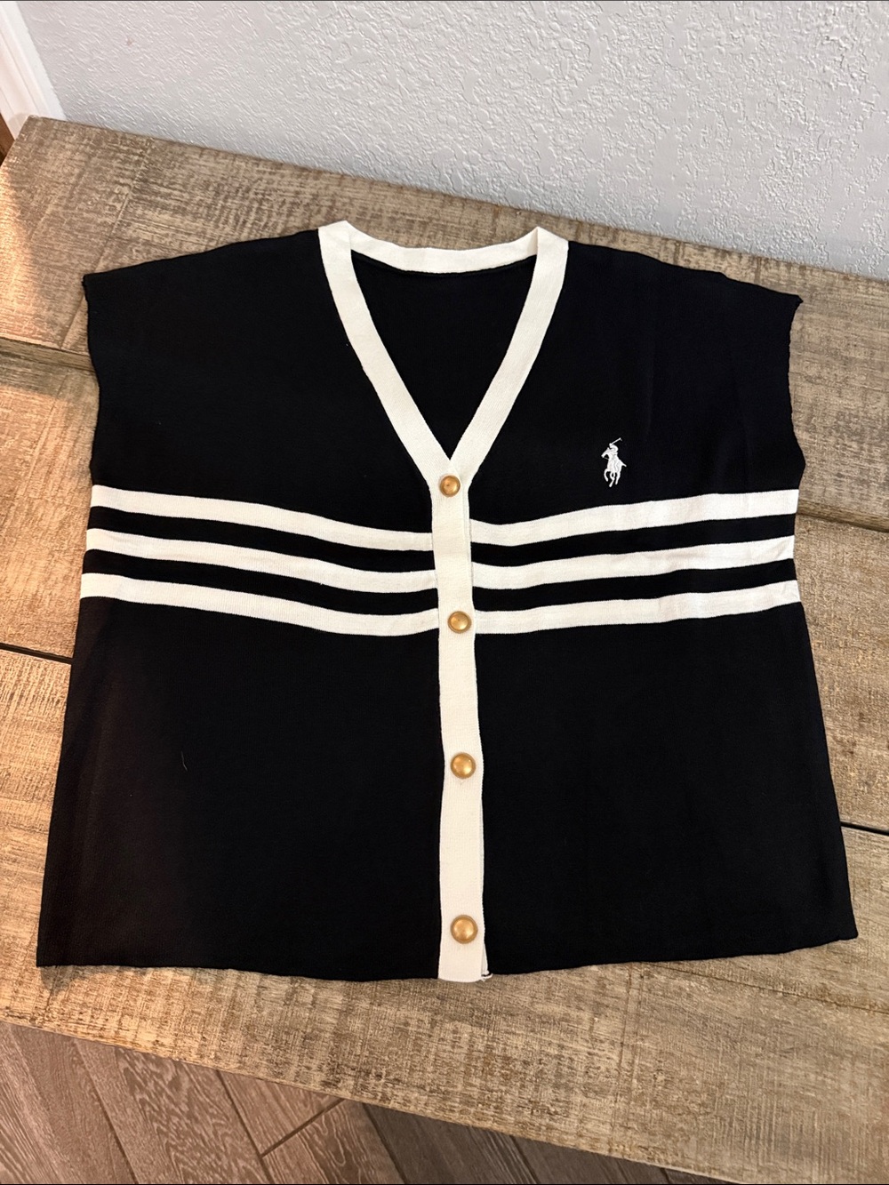 Black & White Striped Button-Front Square Vest Top